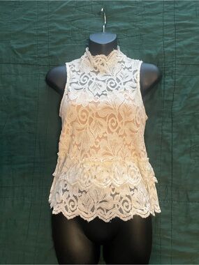 Express XS Ivory Lace High-Neck Peplum Camisole